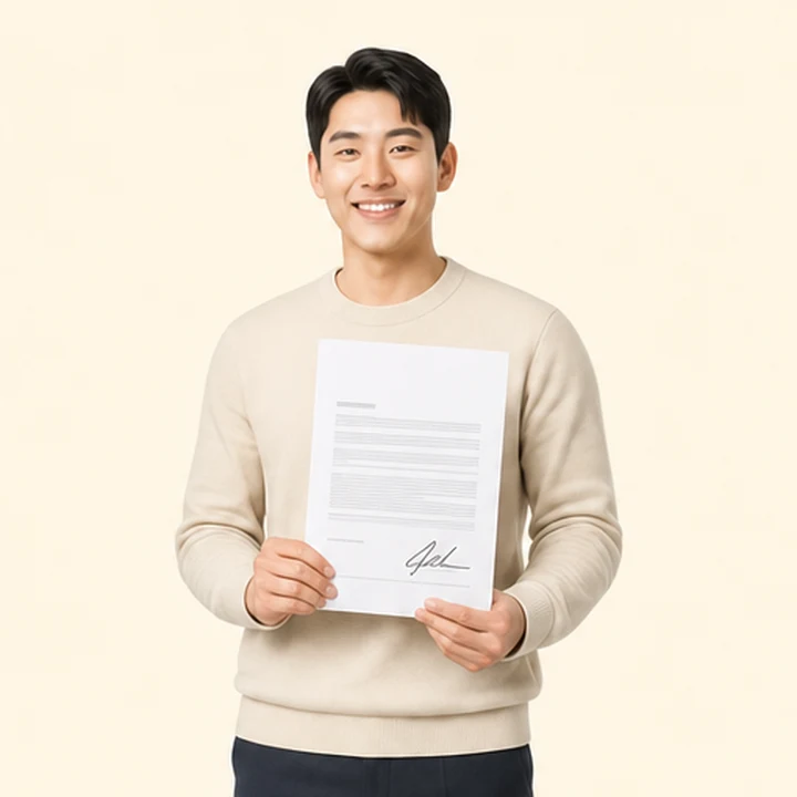 신용불량자 아반떼 장기렌트 서면 견적서를 들고 있는 고객